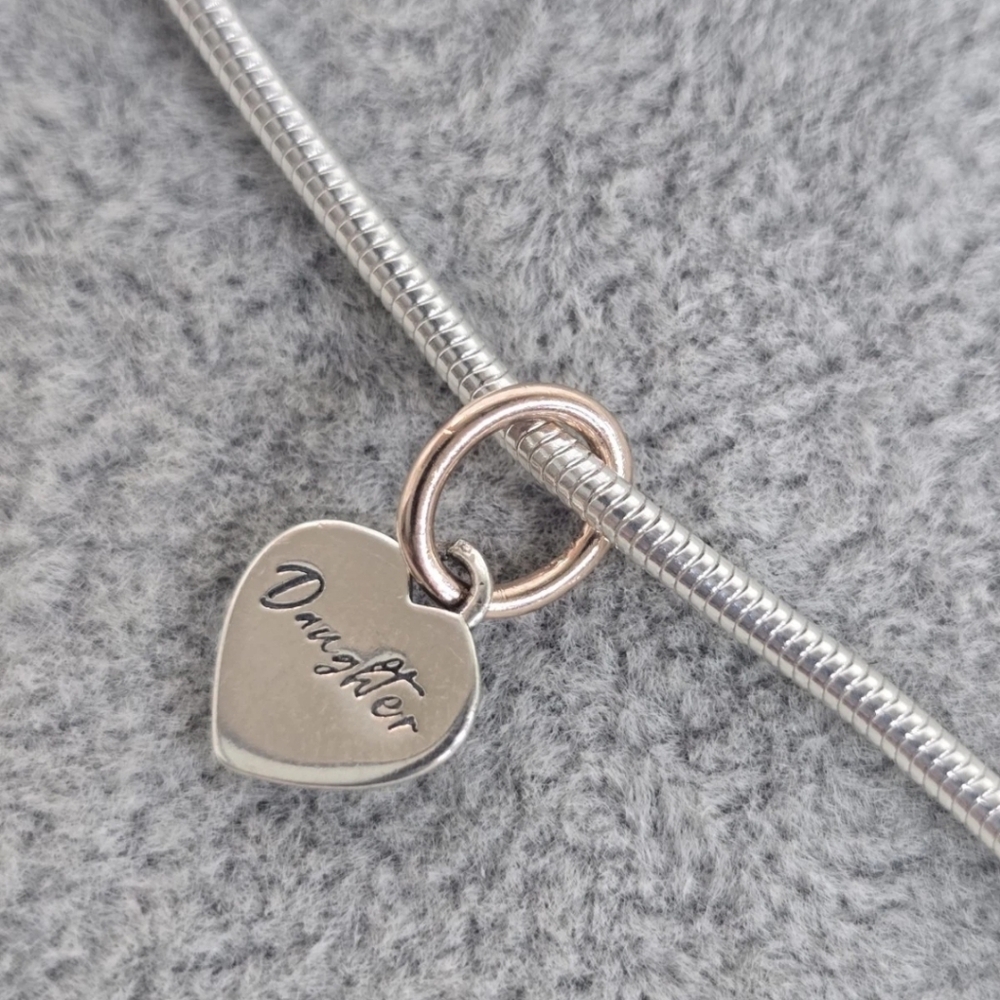 Daughter Heart Charm Rose Gold Plated Bail Engraved 925 Mexican Sterling Silver